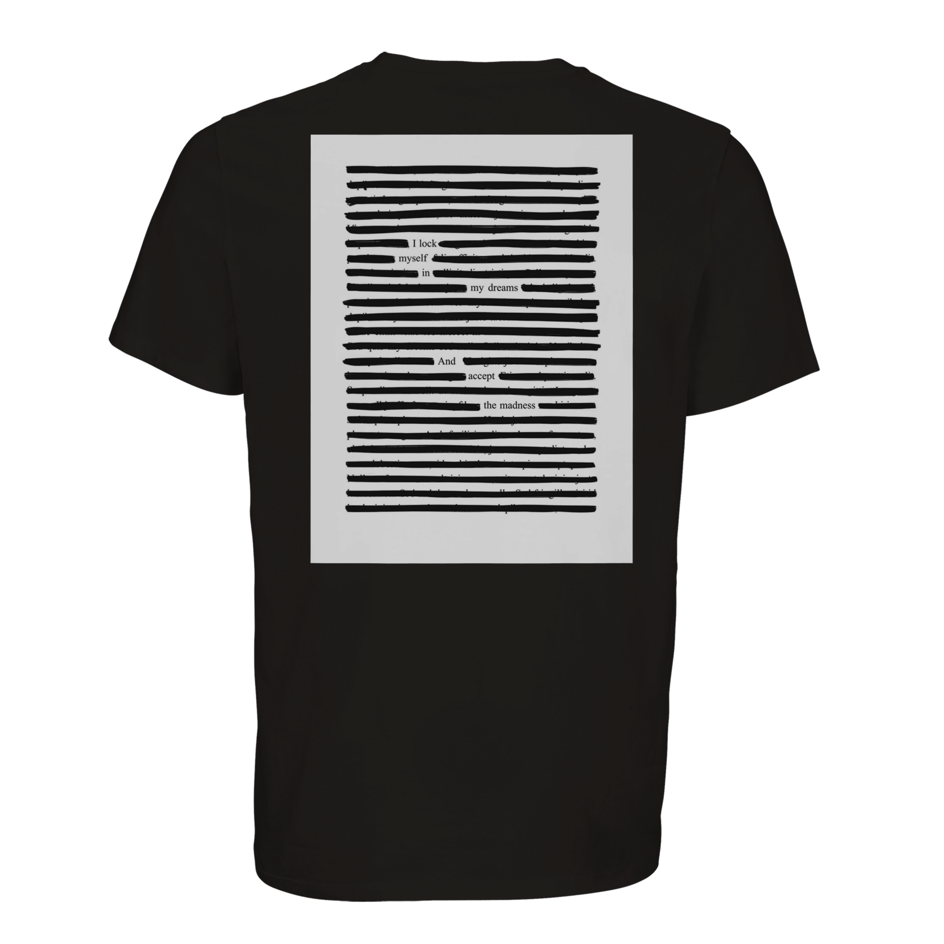 Organic unisex t-shirt Accept the Madness, black on black print
