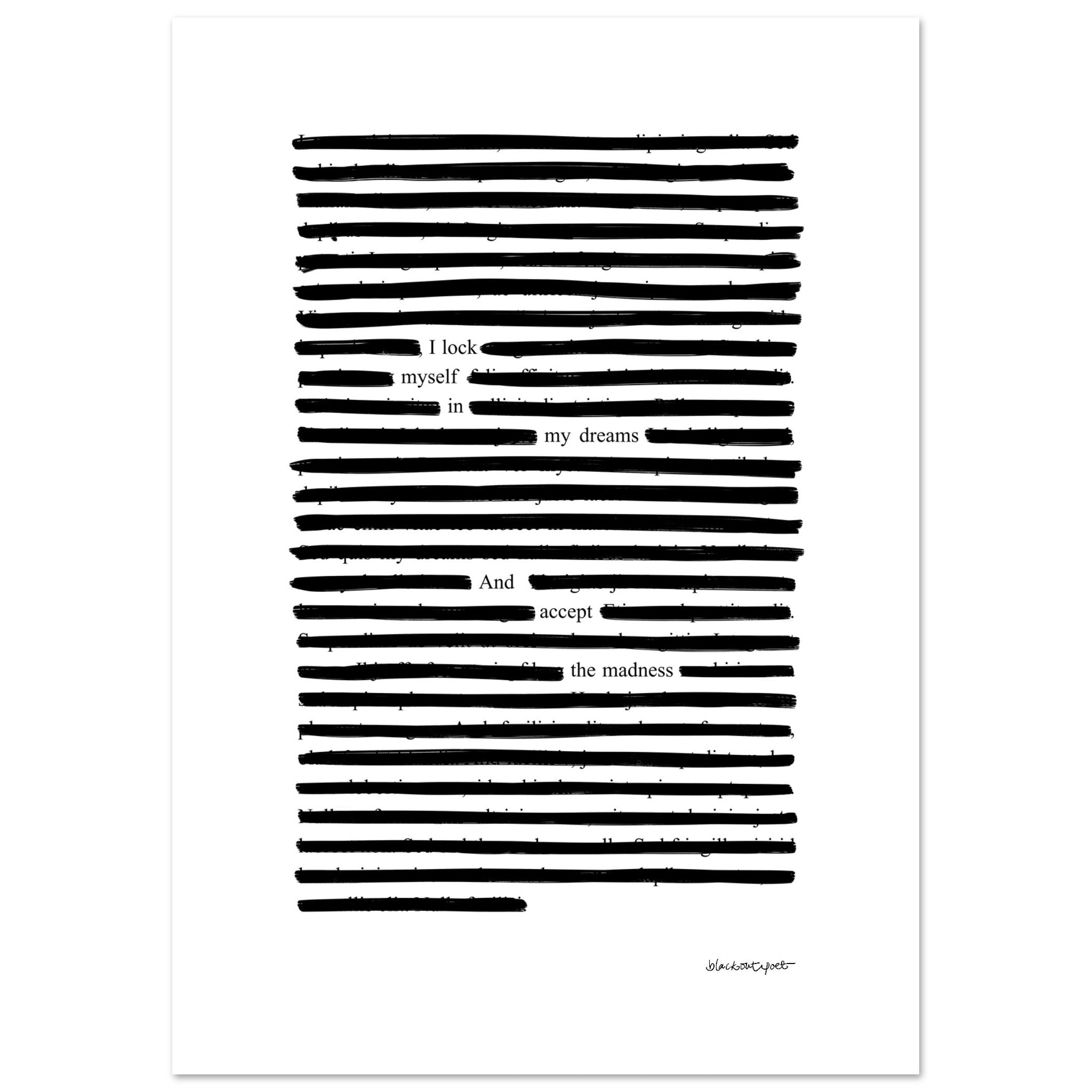 Black and white poetry print, wall art size 21x29.7 cm / 8x12"
