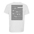 Back of white organic cotton t-shirt with the blackout poetry poem on French champagne, black on white version.