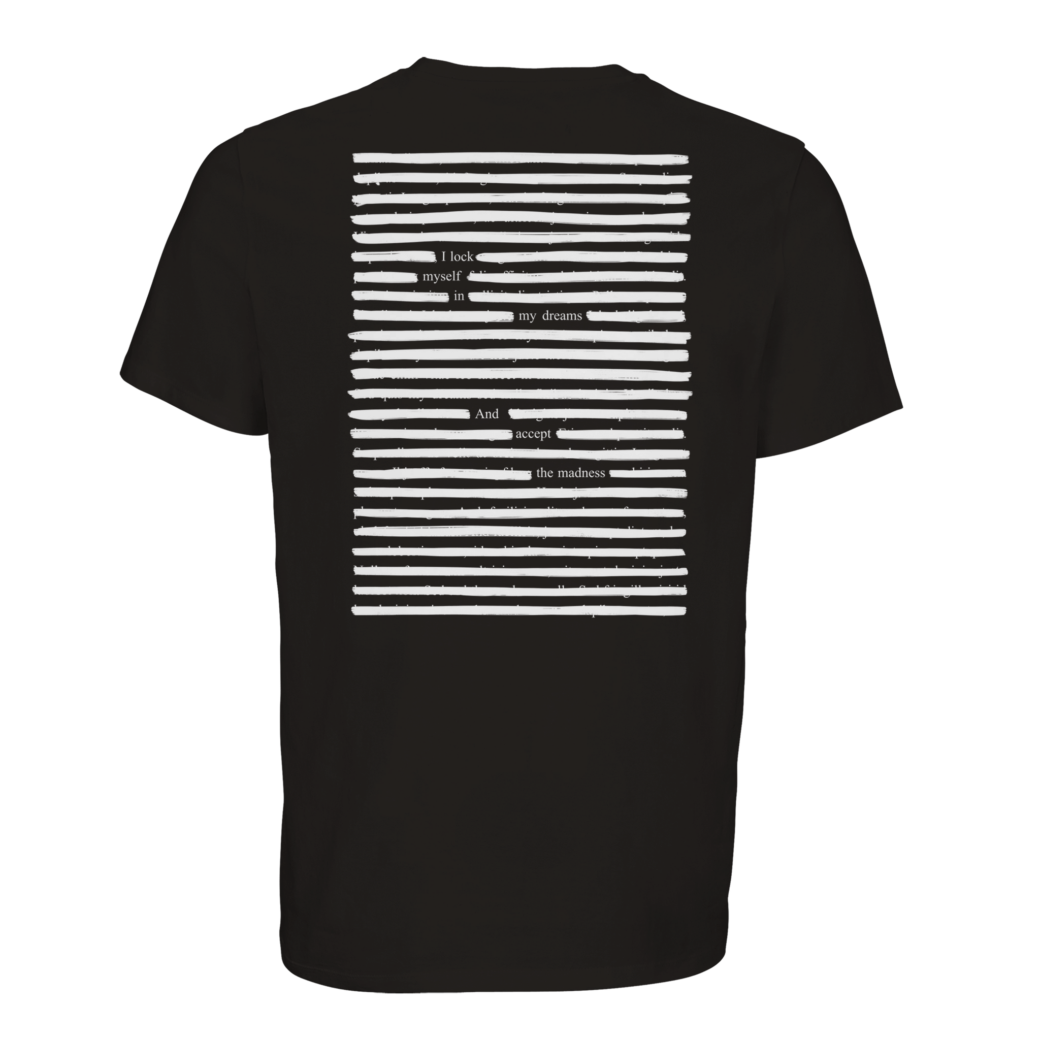Organic unisex t-shirt Accept the Madness, white on black print
