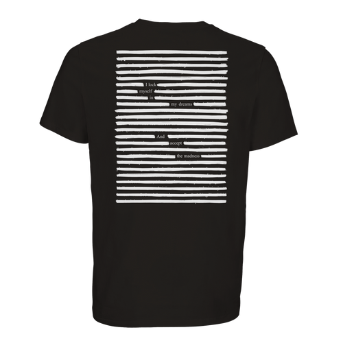 Organic unisex t-shirt Accept the Madness, white on black print
