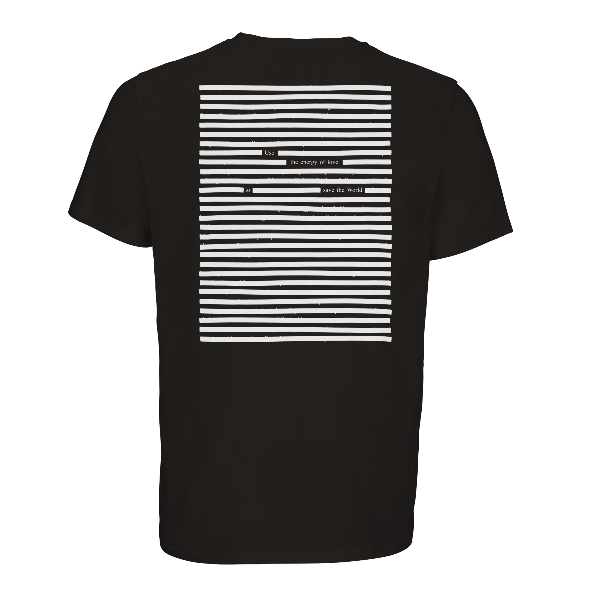 Black organic T-shirt printed petry art, white on black