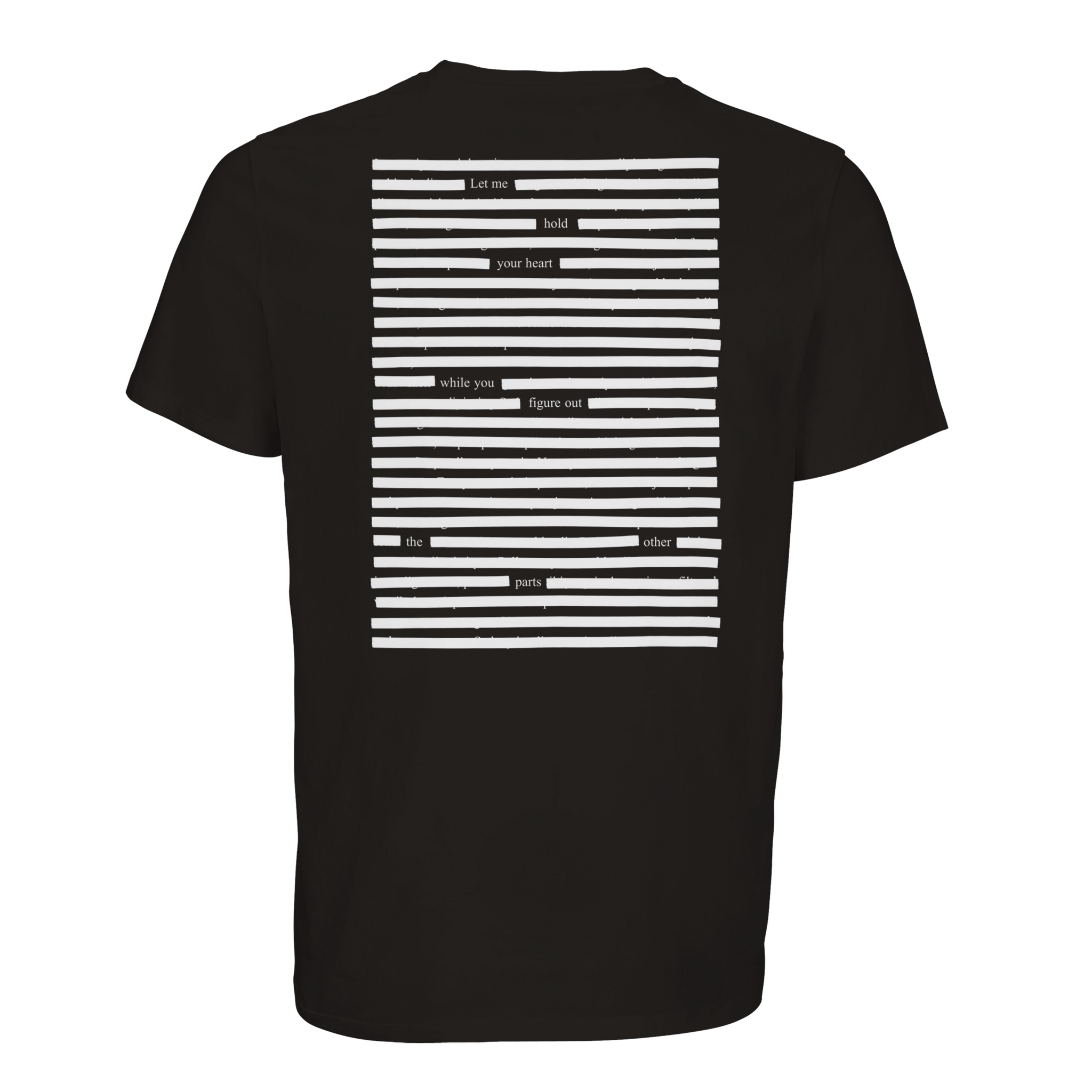 Black T-shirt white printed art on orgnic cotton, white on black