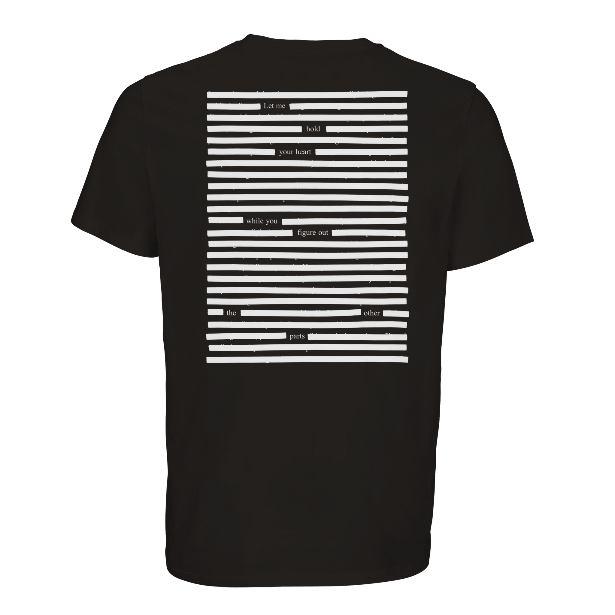 Black T-shirt white printed art on orgnic cotton, white on black