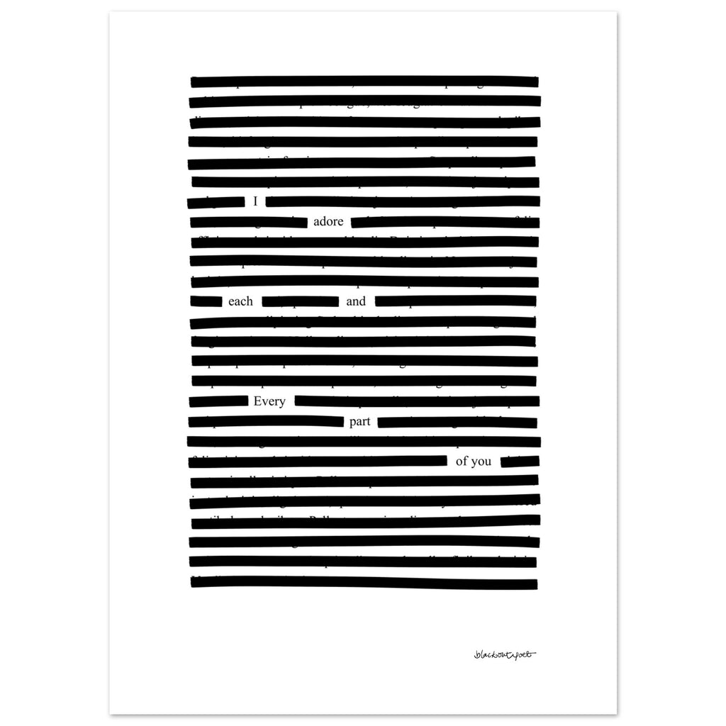 Black lines on white background, graphic poetry print, size 13x18 cm / 5x7″