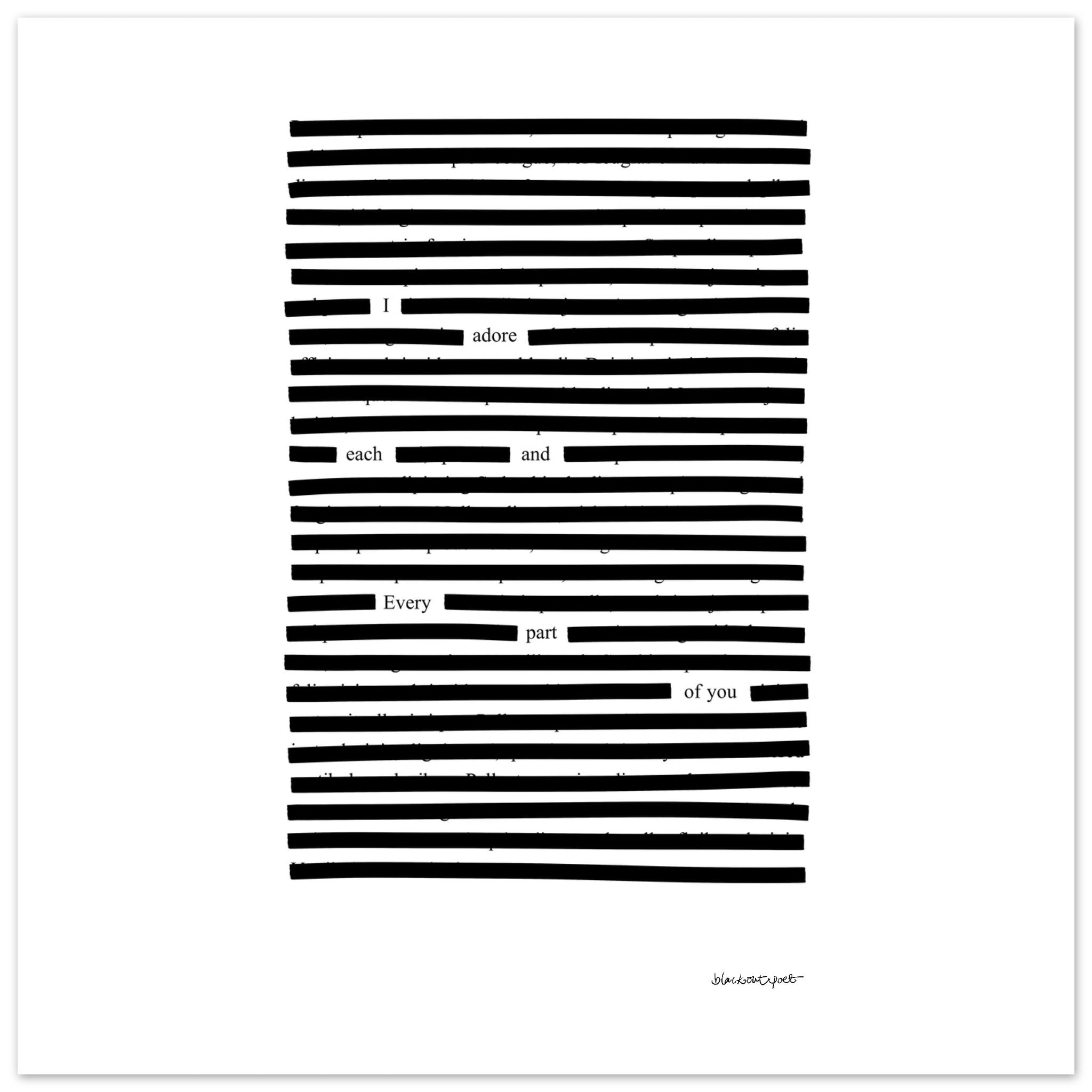 Book lovers poetry print wall art, each and every part size 25x25 cm / 10x10″