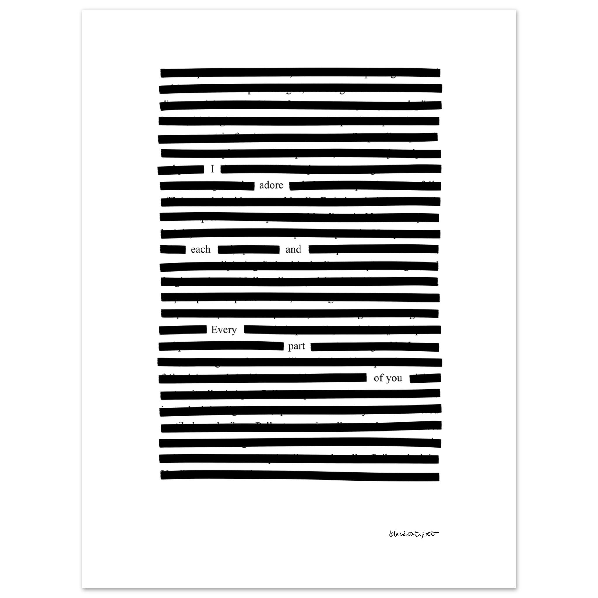 Visual poetry wall art, black on white, size 30x40 cm / 12x16″