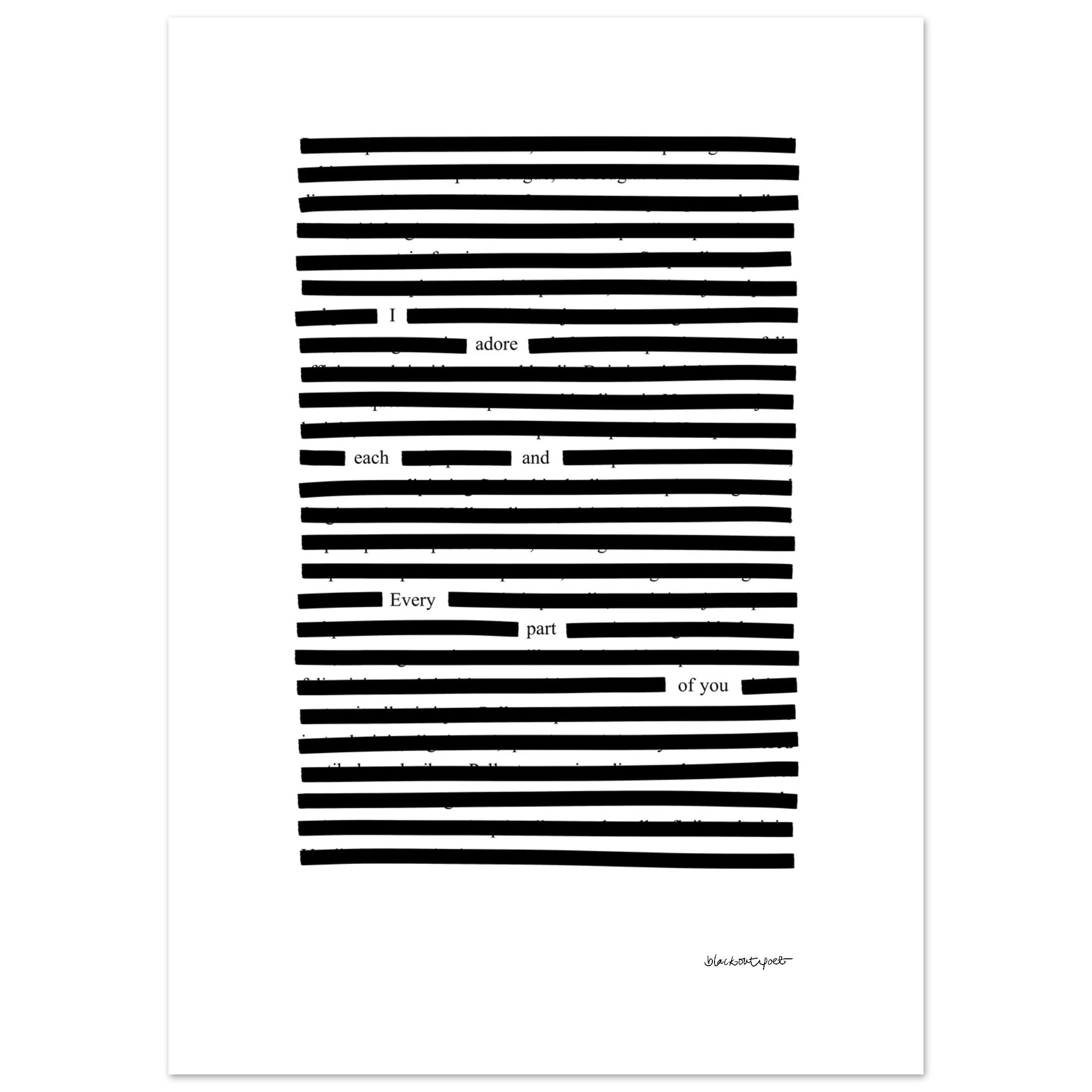 Printed wall art, black on white poetry poster, size 50x70 cm / 20x28″