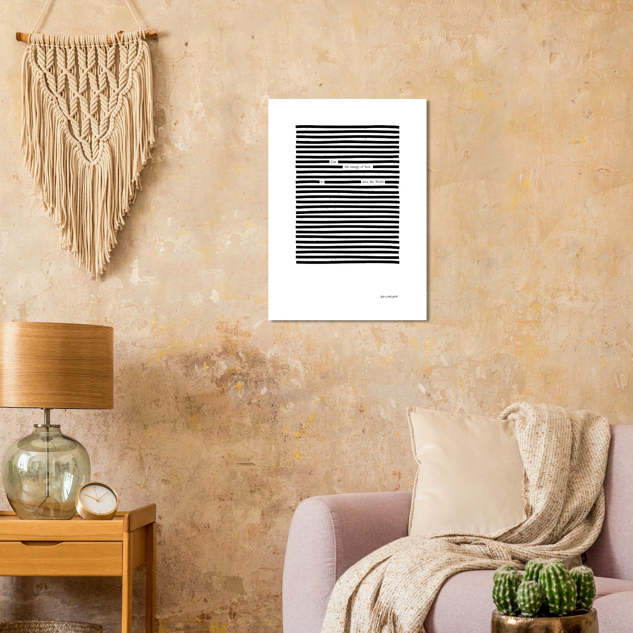 Example of Use The Energy of Love poetry print on living room wall, black on white print next to terracotta interior items.
Available in 5 sizes:
13x18 cm / 5x7″
21x29.7 cm / 8x12"
25x25 cm / 10x10″
30x40 cm / 12x16″
50x70 cm / 20x28″