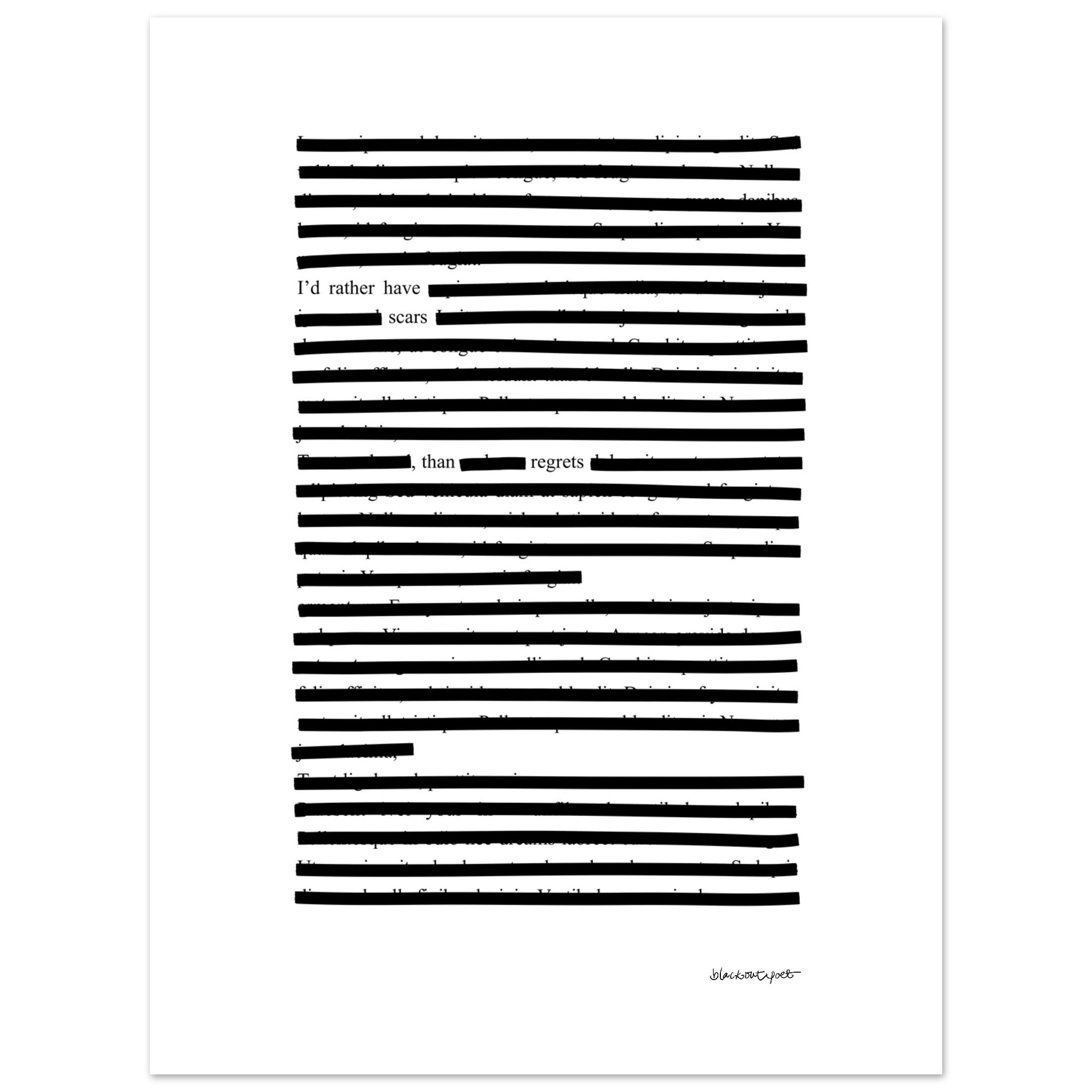 Graphic wall art with blackout poetry artistic print, 30x40 cm / 12x16″