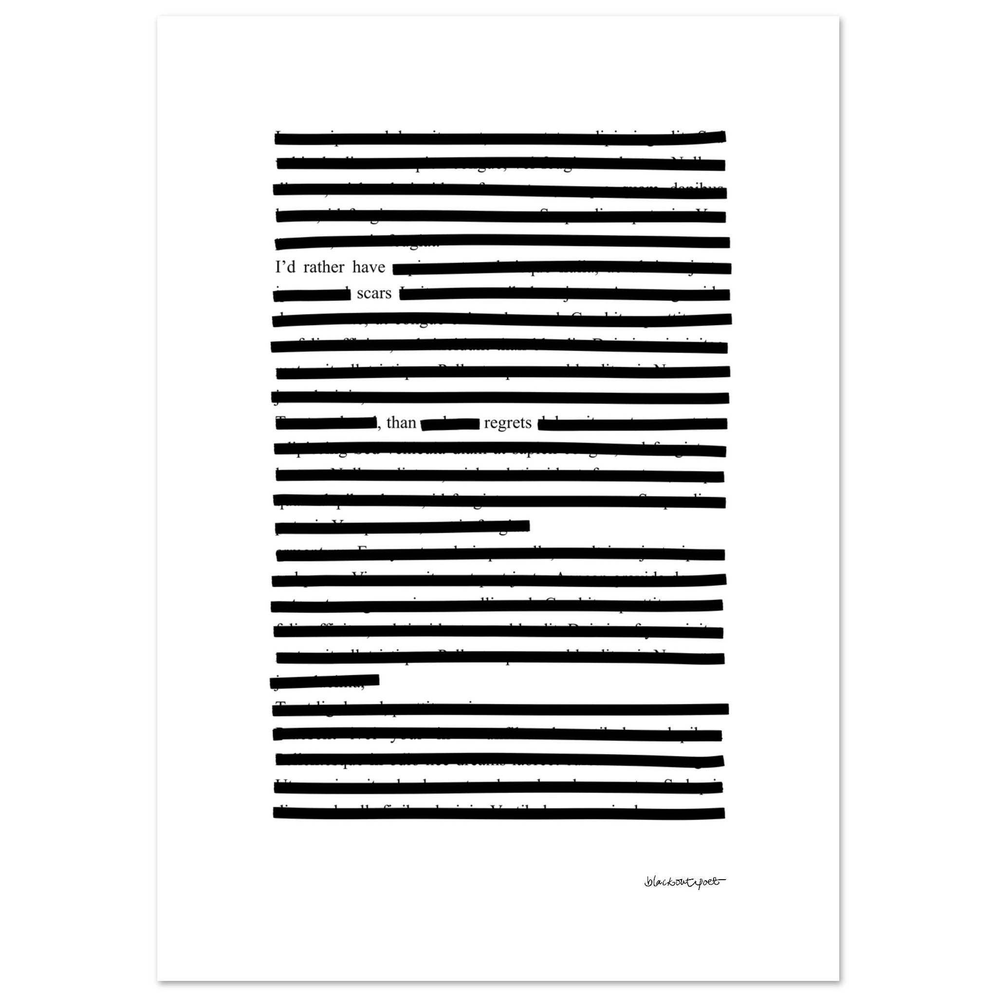 Blackout poetry poem poster, wall art with graphic visual art poem, 21x29.7 cm / 8x12"