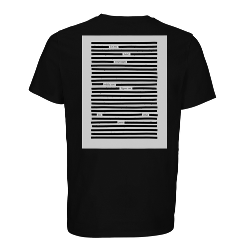 Black T-shirt organic cotton poetry printed  art, black on black