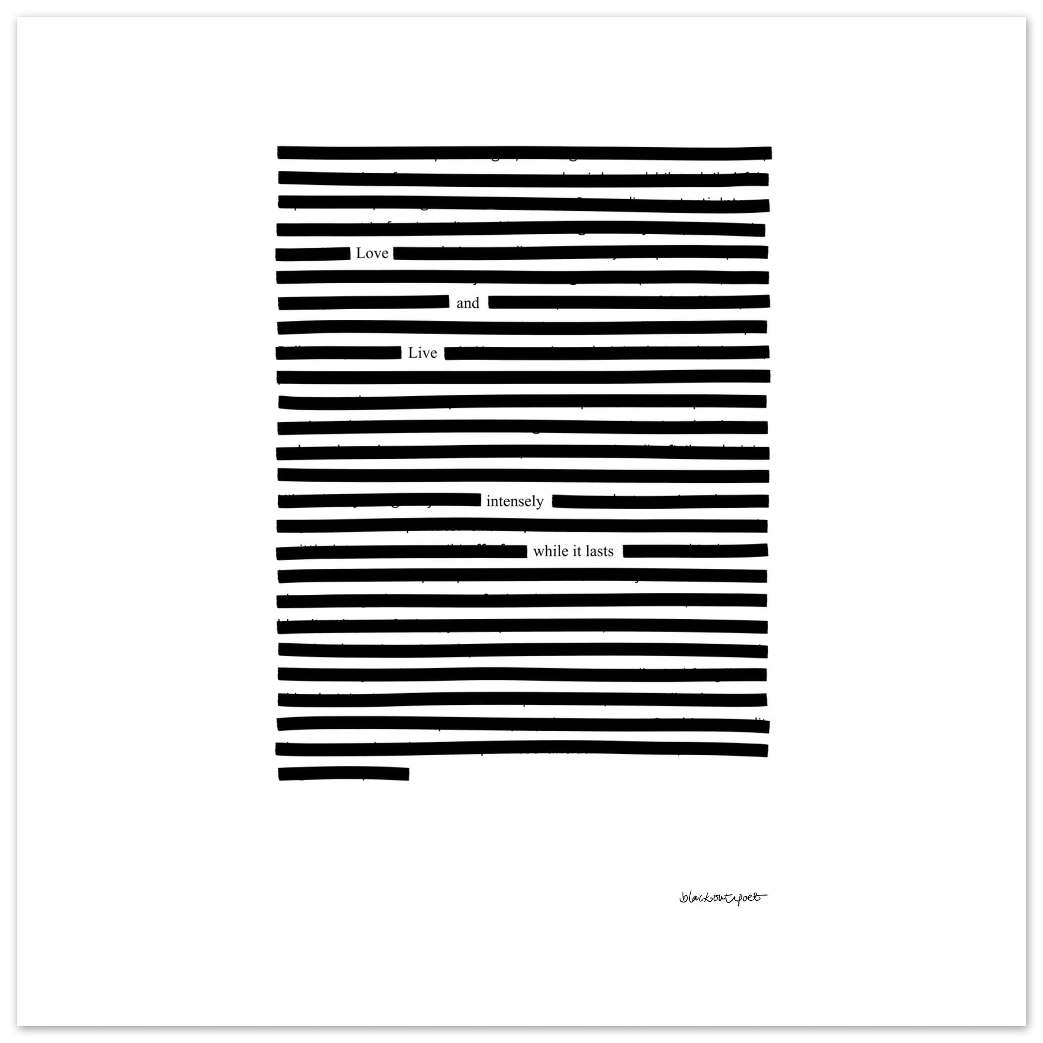 Black and white poetry print, square wall art, size 25x25 cm / 10x10″