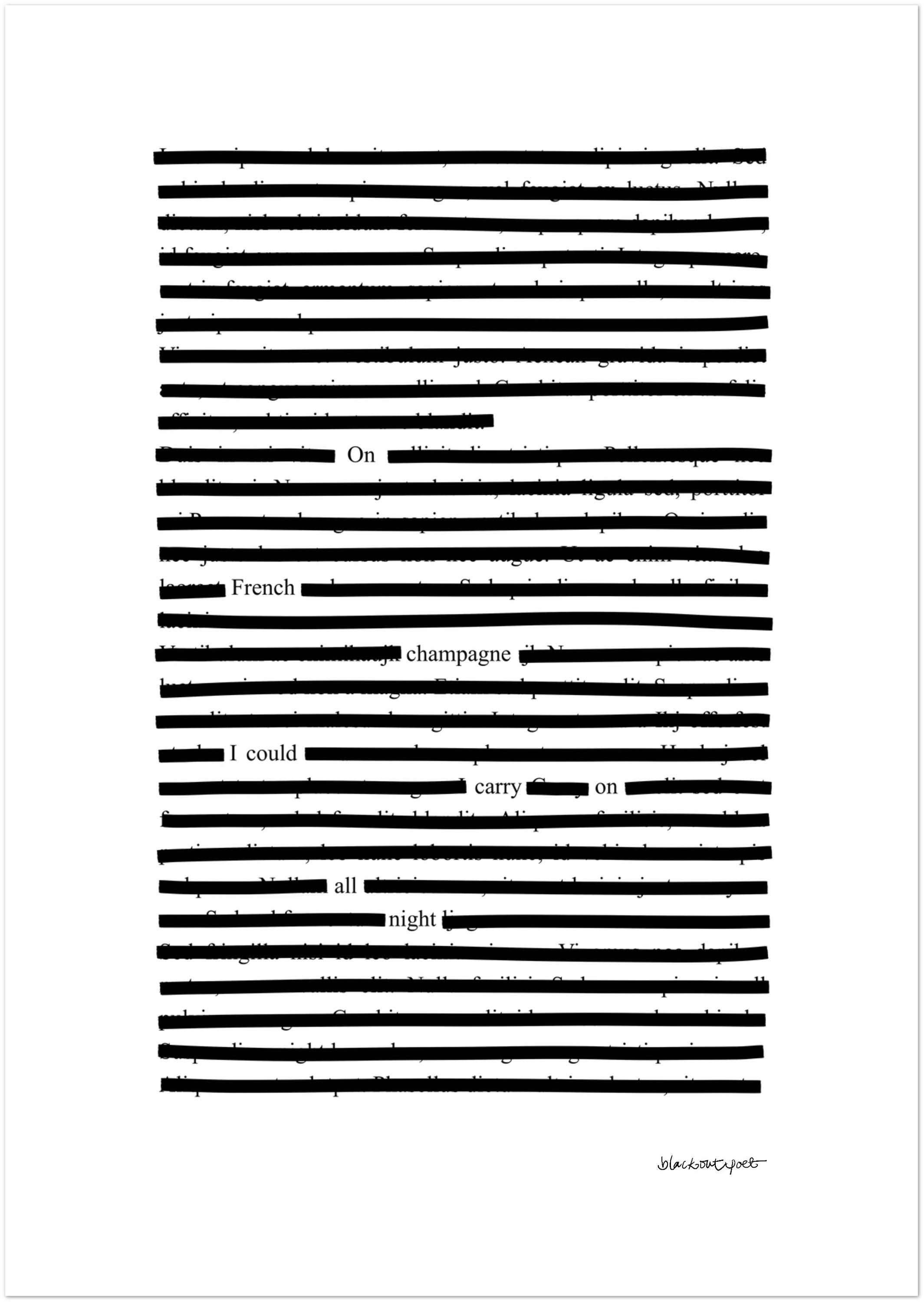 Black and white poetry printed wall art sustainable, size 21x29.7 cm / 8x12"