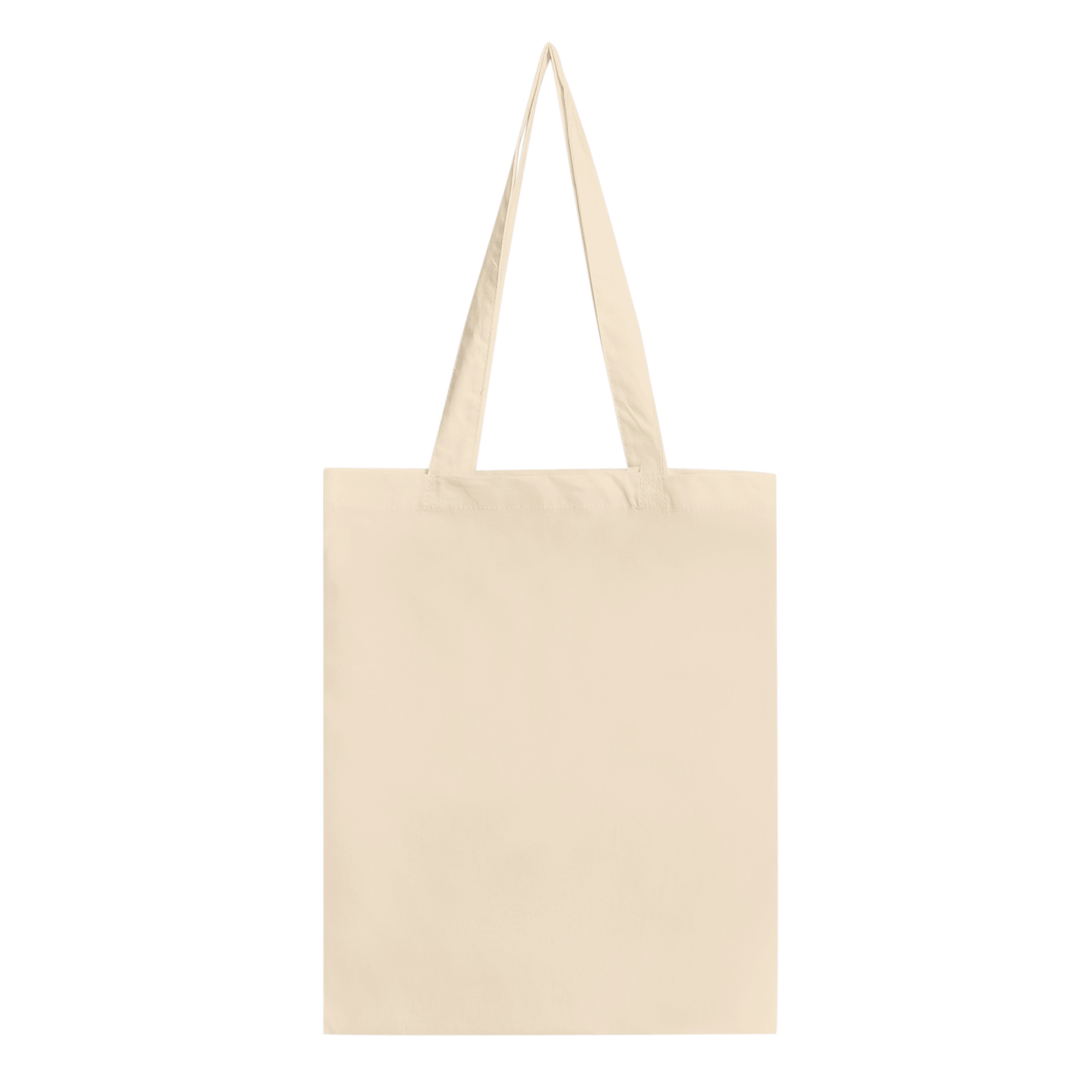 Back of natural, beige tote bag in organic cotton, black on natural white