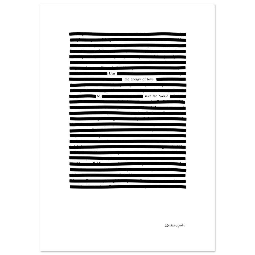 Blackout poetry book print for your wall, size 21x29.7 cm / 8x12"