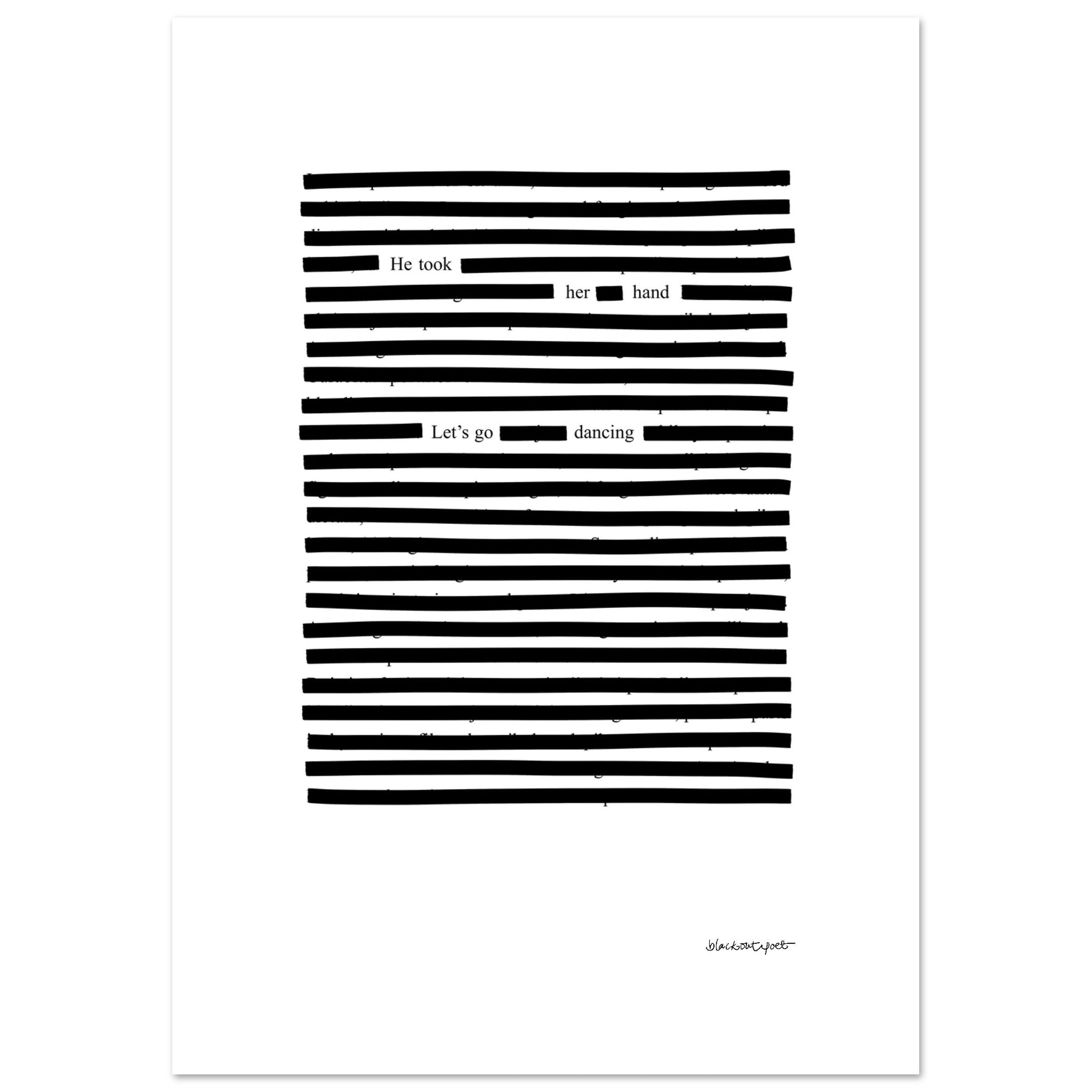 Black on white graphic poetry print, wall art, size 21x29.7 cm / 8x12"