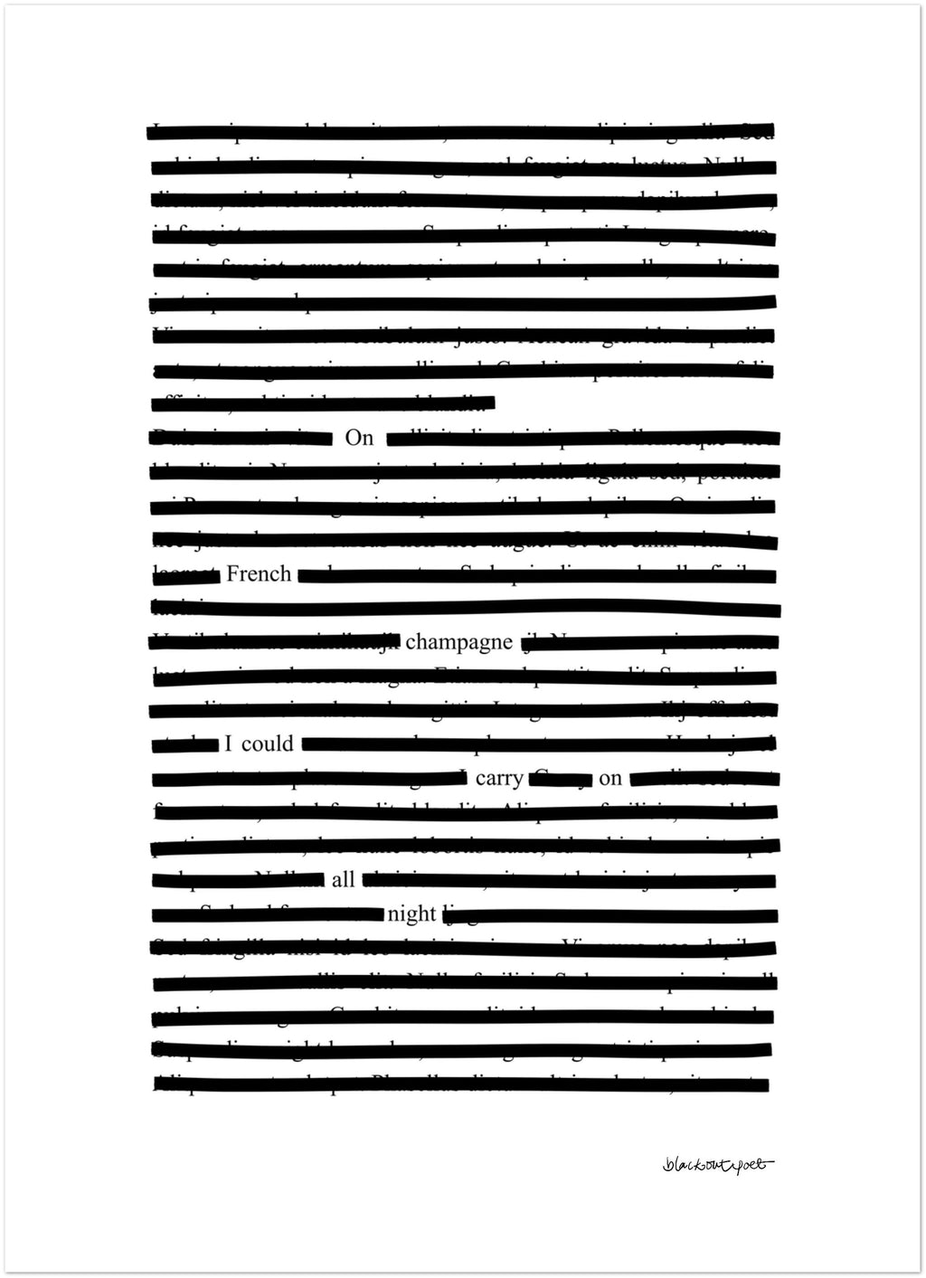 Black poetry print on white sustainable paper in size 13x18 cm / 5x7″