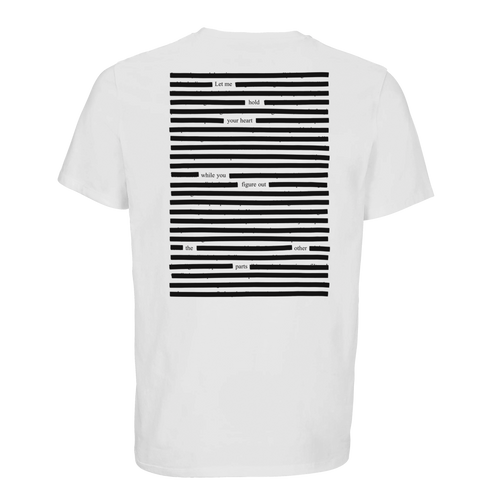 White organic T-shirt printed poetry art organic, black on white