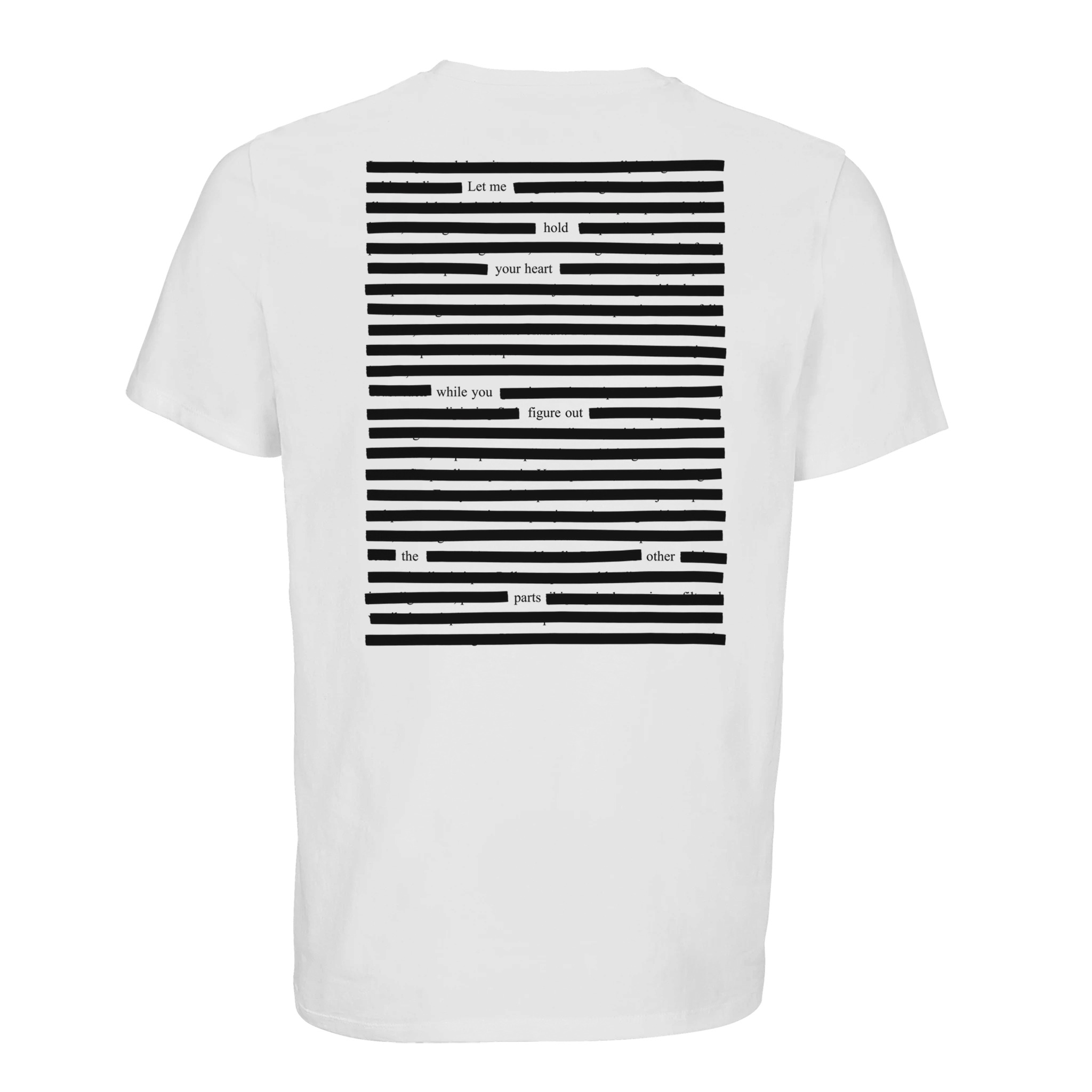 White organic T-shirt printed poetry art organic, black on white
