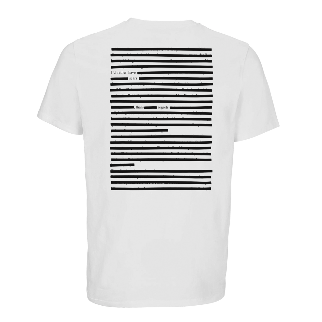 Organic unisex t-shirt I'd rather have Scars than Regrets, black on white