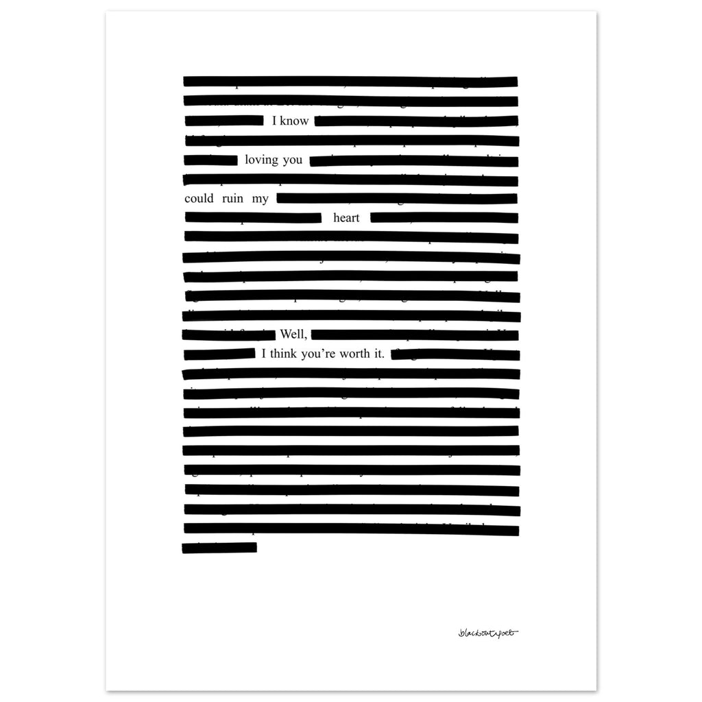 Black and white poetry print, love poem, size 13x18 cm / 5x7″
