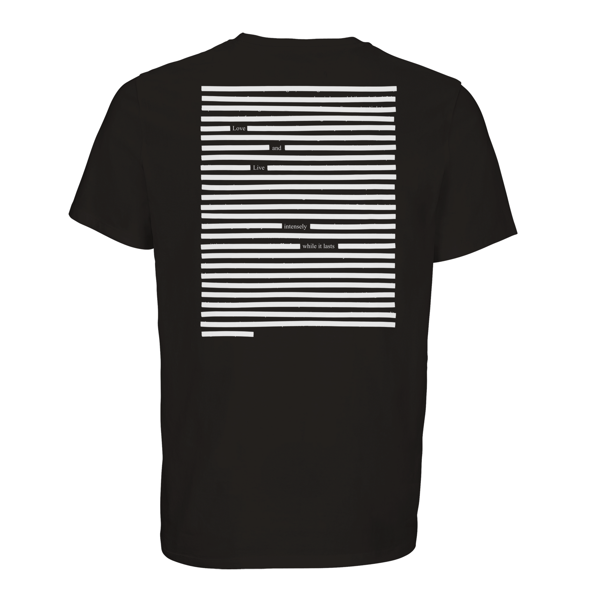 Organic Black T-shirt with printed white poetry art, white on black