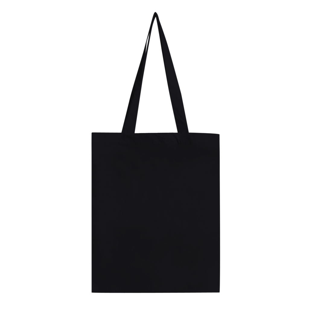 Black organic tote bag printed art poetry, black on black, white on black