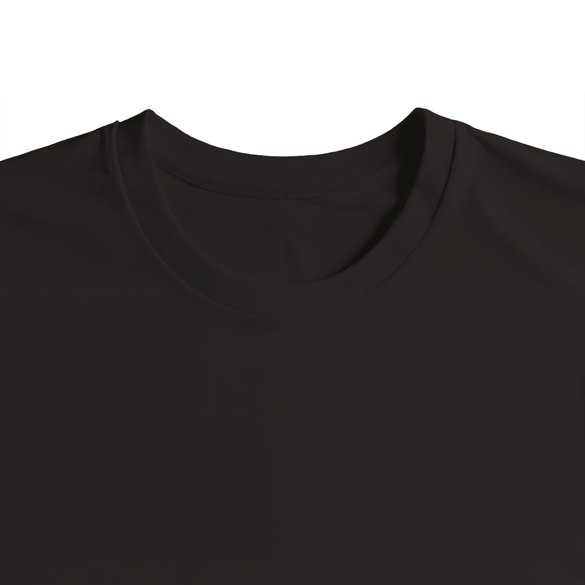 Black T-shirt front with printed art poetry in organic cotton, black on black, white on black