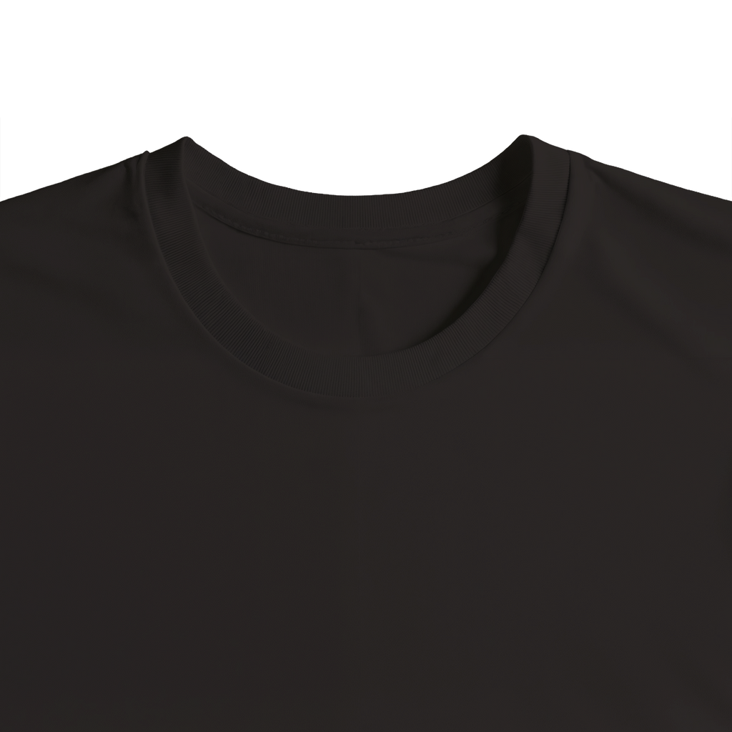 Black organic cotton T-shirt front neck poetry art printed, black on black, white on black