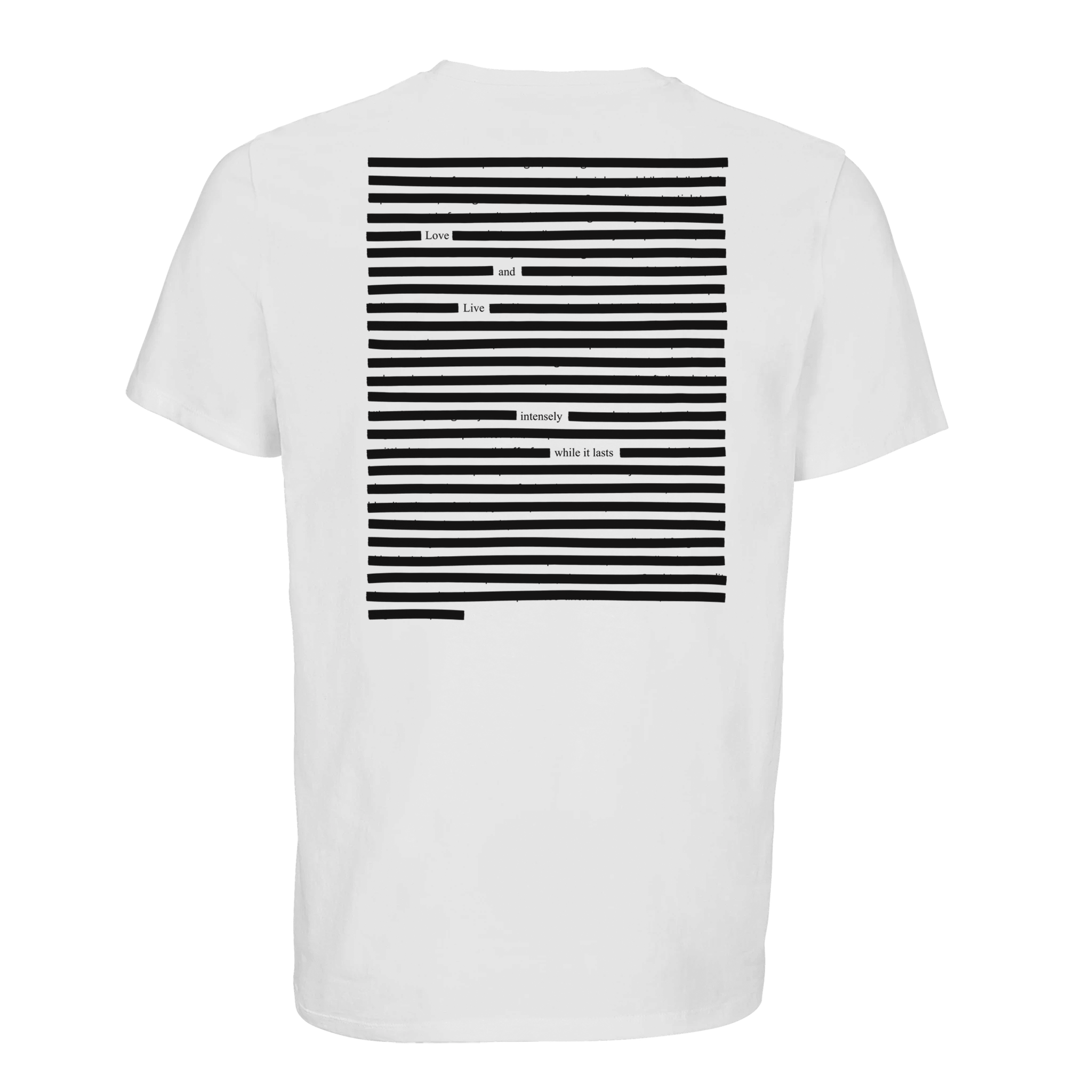 Sustainable white T-shirt with organic cotton with black printed poetry art, black on white
