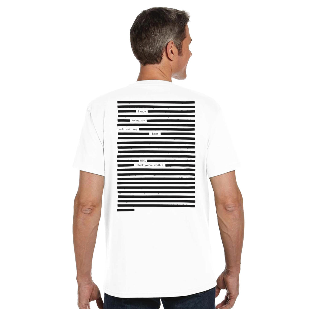 White printed petry art organic cotton T-shirt model, black on white